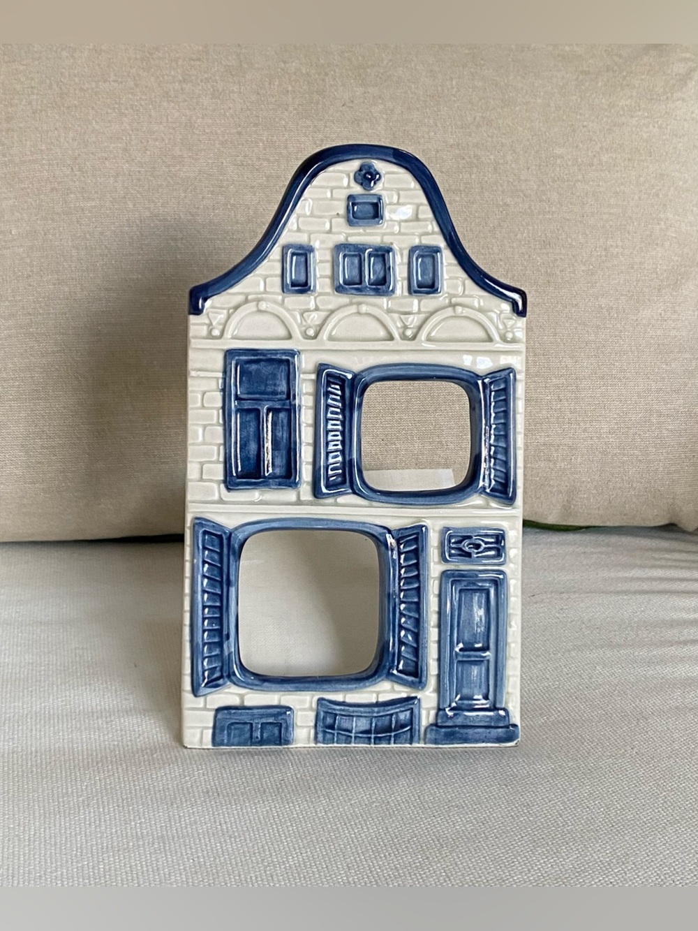 Vtg Delft Blue Ceramic Canal House Picture Frame Amsterdam Keizersgracht 7.5”